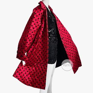 Vintage Christian Dior Swing Coat Evening Jacket Polka Dot Red Silk Satin Sz 10